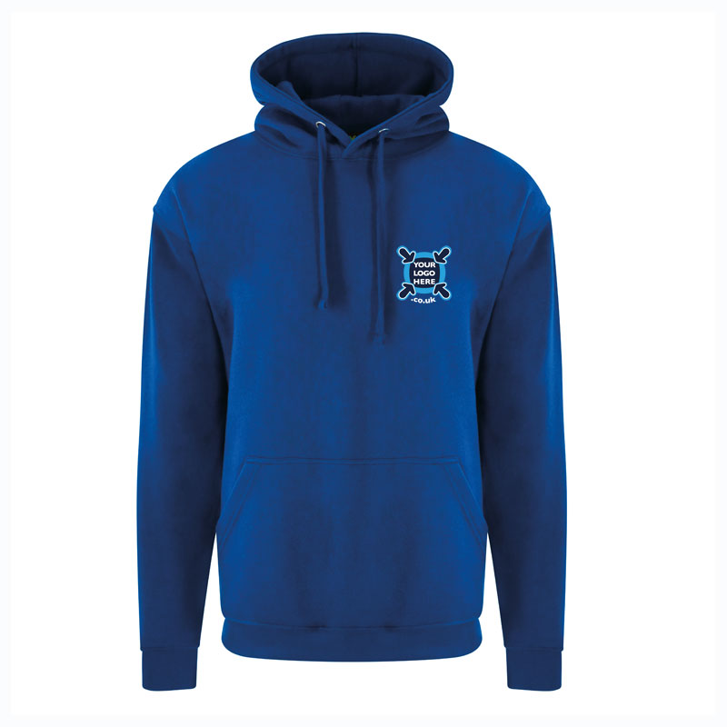 Customised, embroidered, and printed hoodies, laid out for a branding showcase in Haverhill.