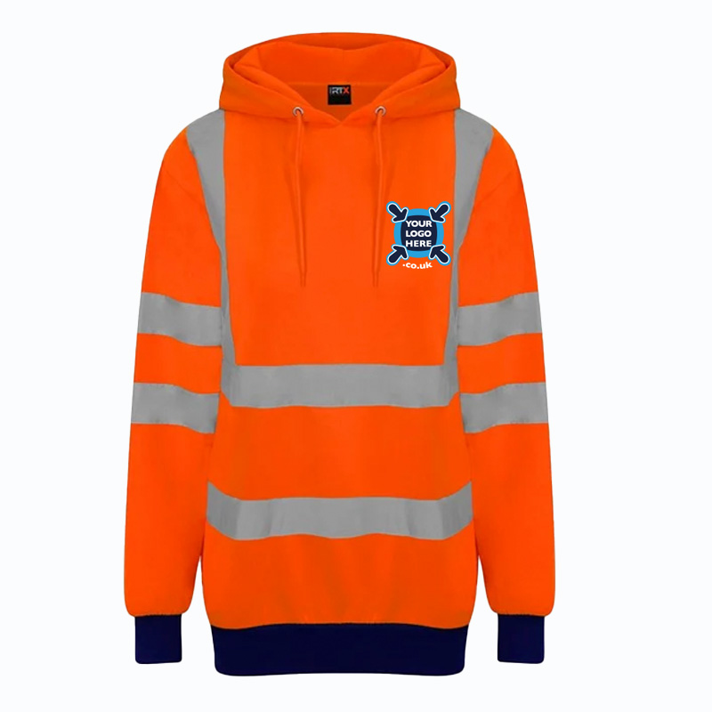 Customised, embroidered, and printed hi-vis safety clothing, laid out for a branding showcase in Haverhill.