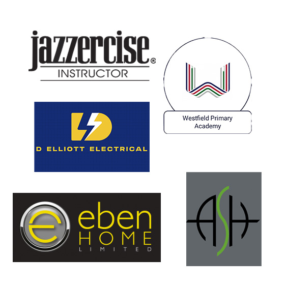 Gallery of embroidered and printed client logos featured on customised uniforms and branded workwear.