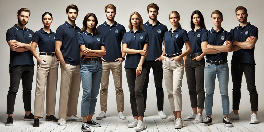 Personalised polo shirts with embroidery and print, laid out for a branding showcase in Haverhill.